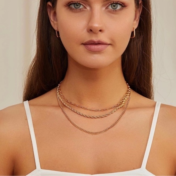 Gold 14k Gold Plated 3pc Rope Chain Necklace Set - Picture 2 of 3